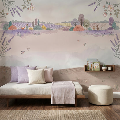 Pastel Kır Manzaralı Poster Duvar Kağıdı Lavanta Detaylı Çocuk Odası