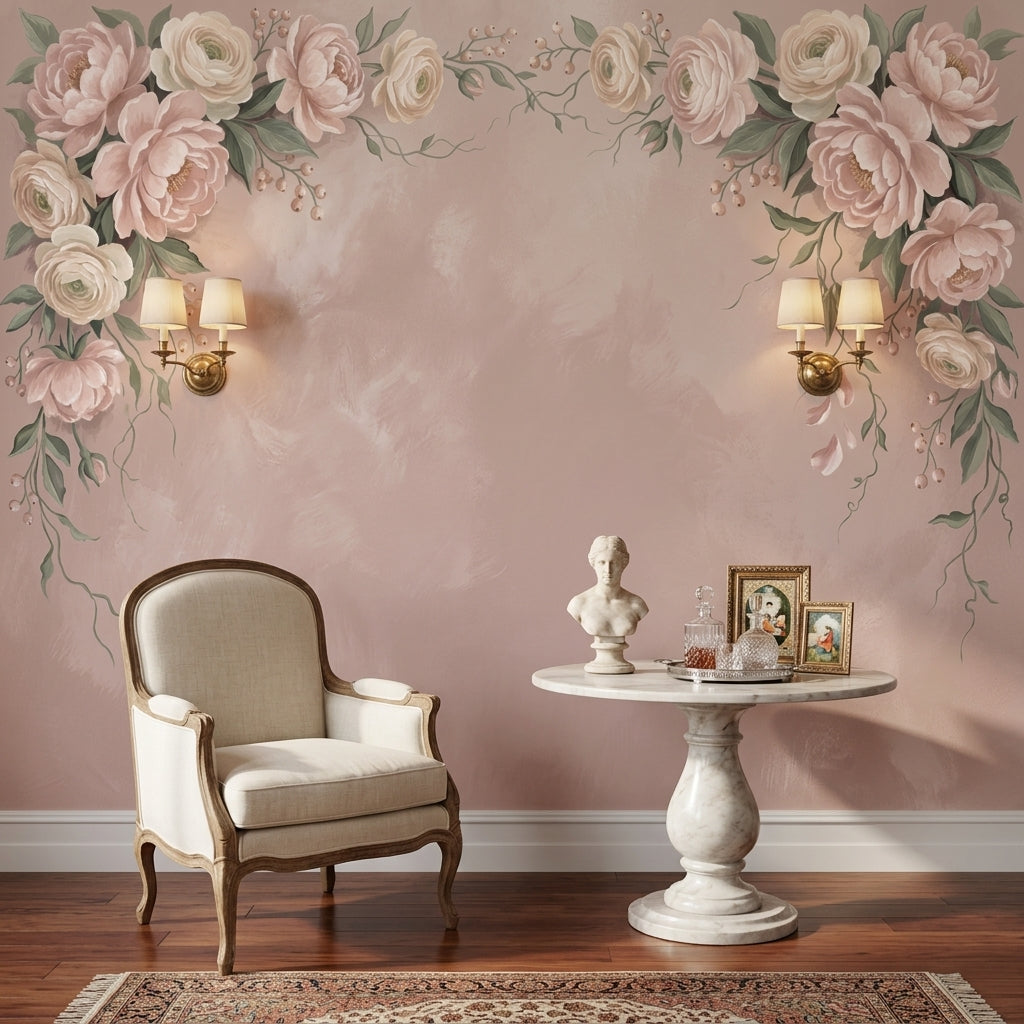 Pudra Pembe Gül Çerçeveli Poster Duvar Kağıdı Salon