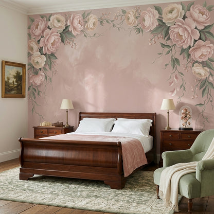 Pudra Pembe Gül Çerçeveli Poster Duvar Kağıdı Salon