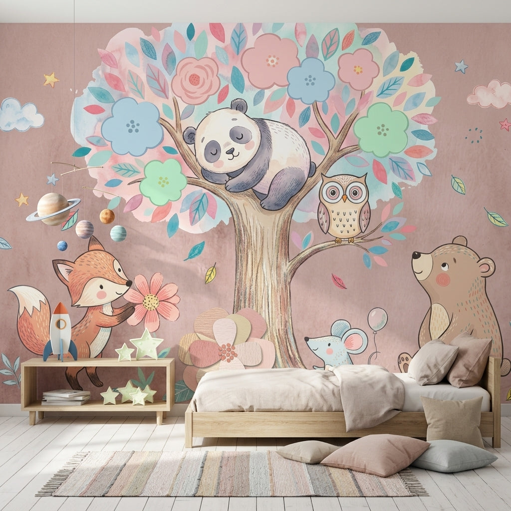 Sevimli Orman Hayvanları Poster Duvar Kağıdı Pastel Çocuk Odası