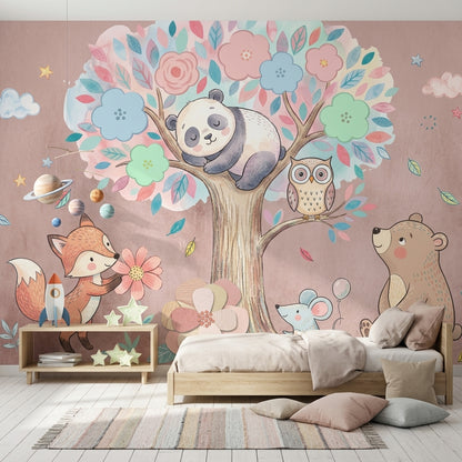 Sevimli Orman Hayvanları Poster Duvar Kağıdı Pastel Çocuk Odası