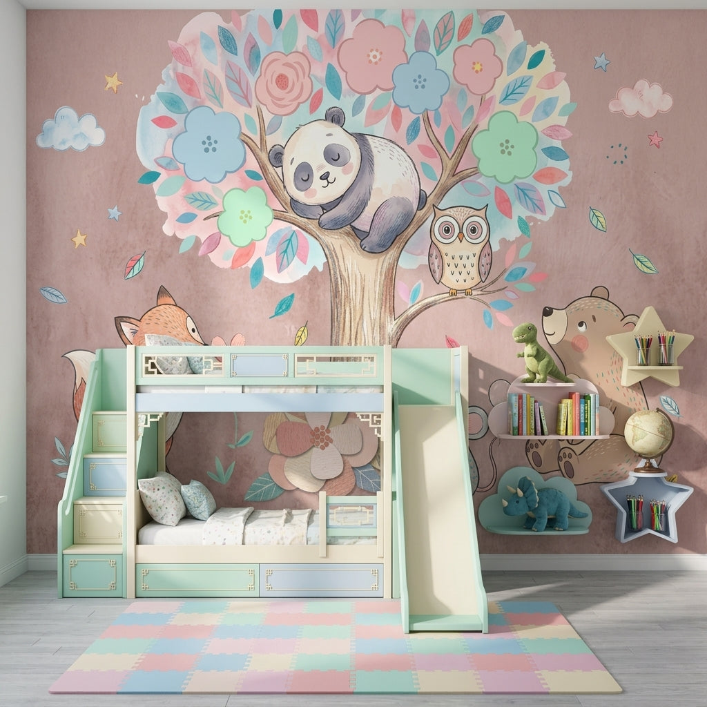 Sevimli Orman Hayvanları Poster Duvar Kağıdı Pastel Çocuk Odası