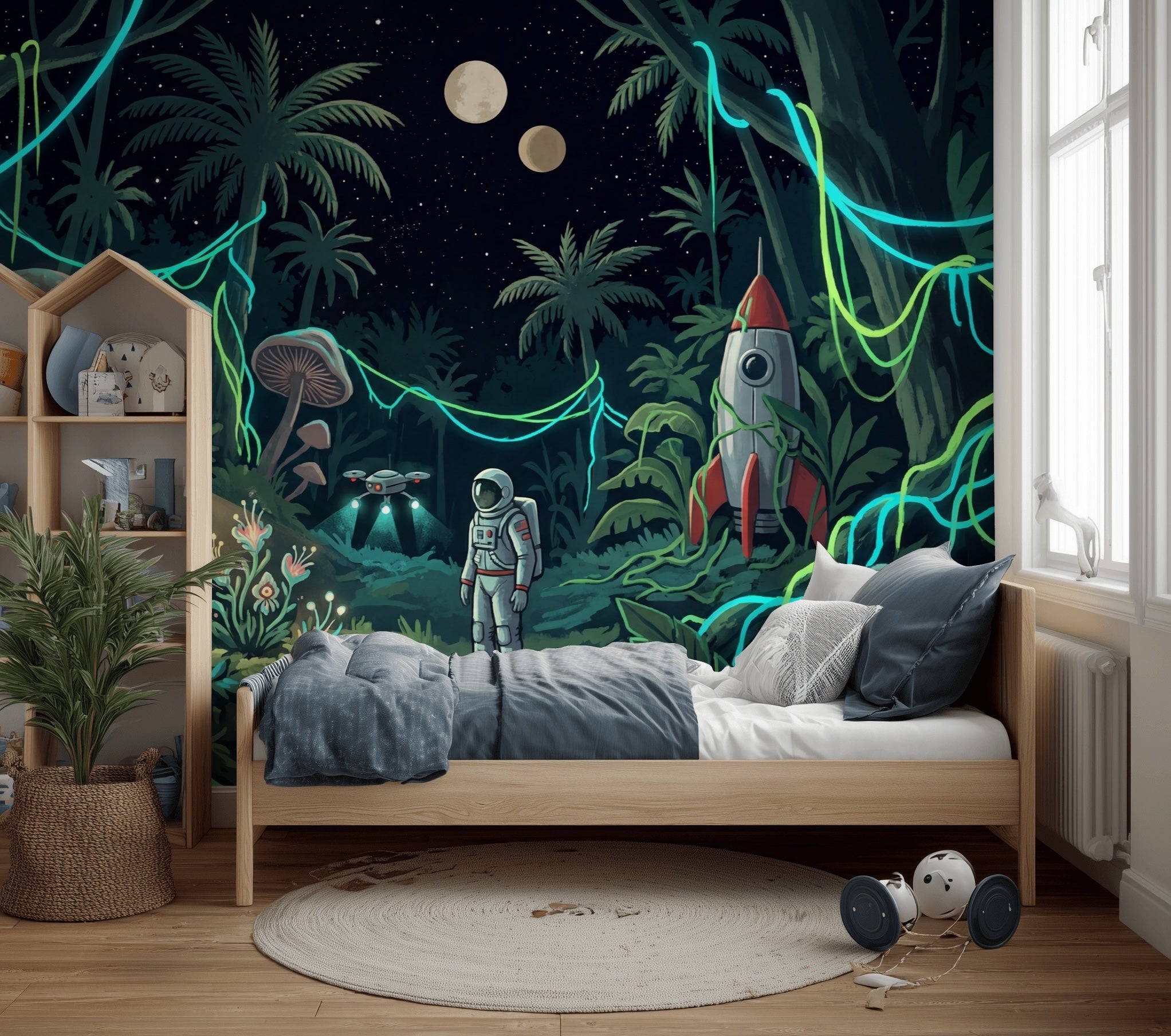 Uzaylı Orman Poster Duvar Kağıdı Neon Gece Manzarası