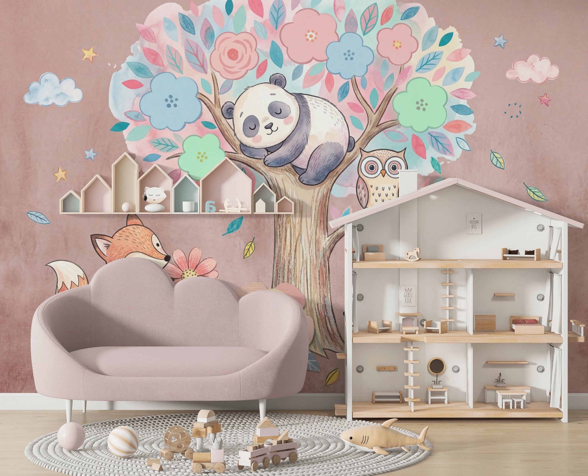 Sevimli Orman Hayvanları Poster Duvar Kağıdı Pastel Çocuk Odası