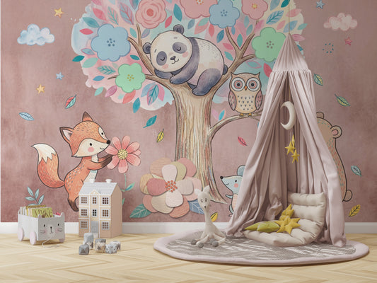 Sevimli Orman Hayvanları Poster Duvar Kağıdı Pastel Çocuk Odası