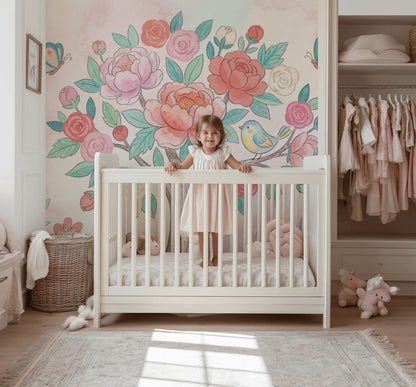 Çiçekli Ağaç Poster Duvar Kağıdı Pastel Çocuk Odası