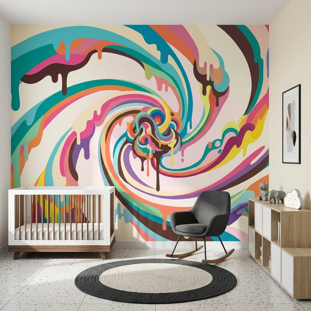 Renkli Soyut Spiral Poster Duvar Kağıdı Bebek Odası Desenli