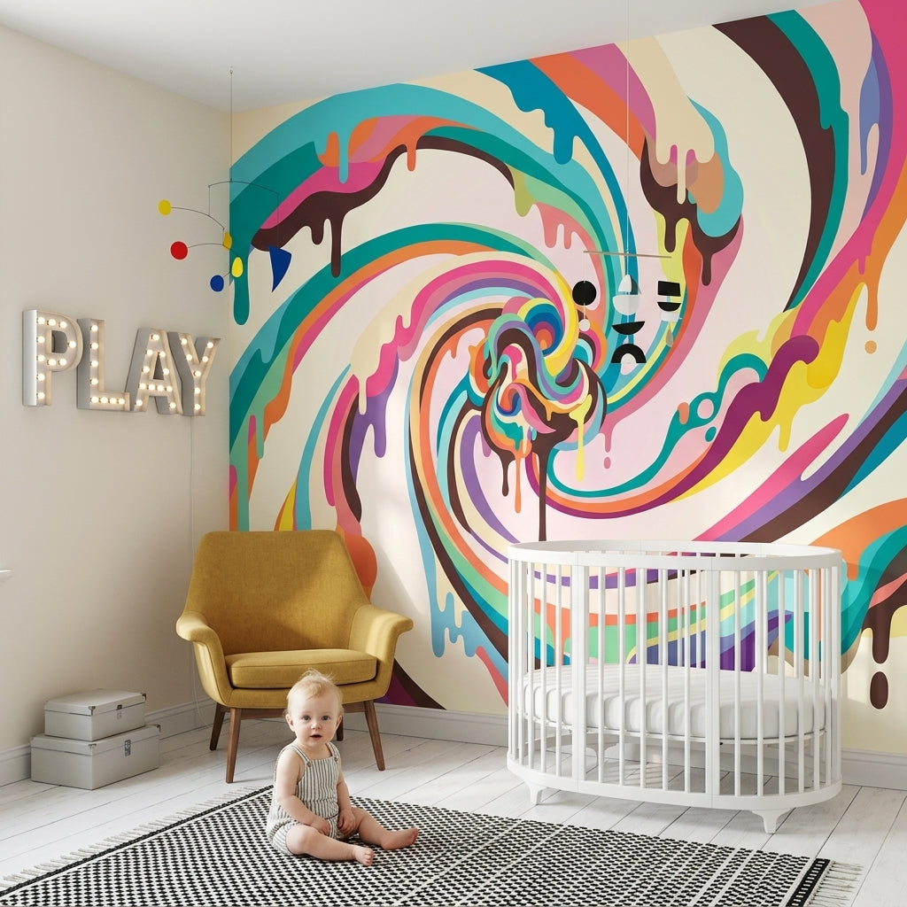 Renkli Soyut Spiral Poster Duvar Kağıdı Bebek Odası Desenli