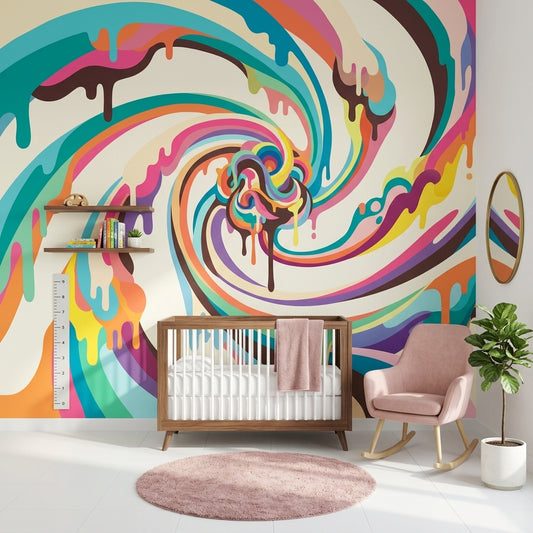Renkli Soyut Spiral Poster Duvar Kağıdı Bebek Odası Desenli