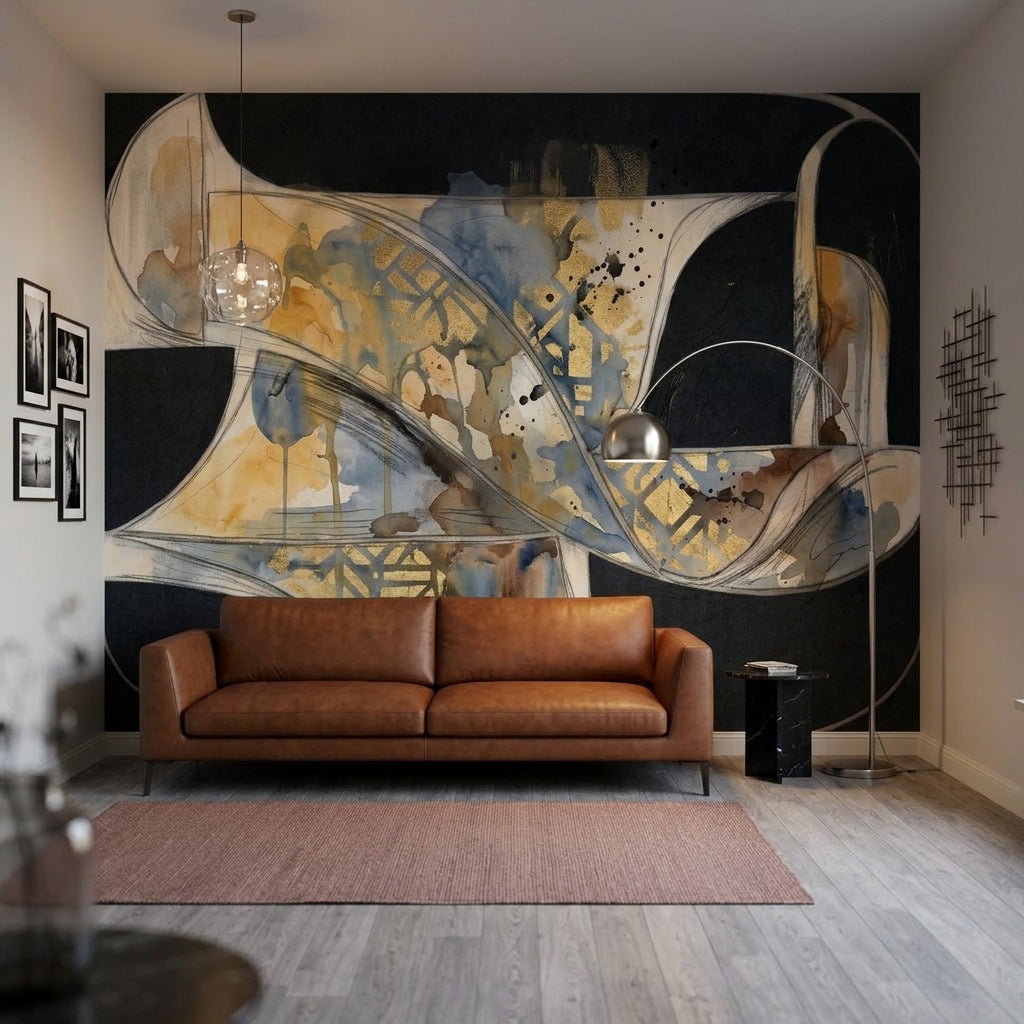 Soyut Geometrik Poster Duvar Kağıdı Siyah Altın Salon