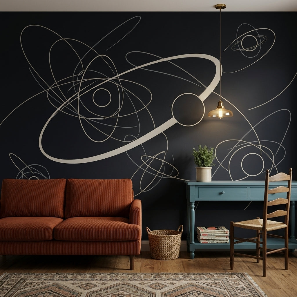 Soyut Çizgili Poster Duvar Kağıdı Siyah Krem Salon Dekoru