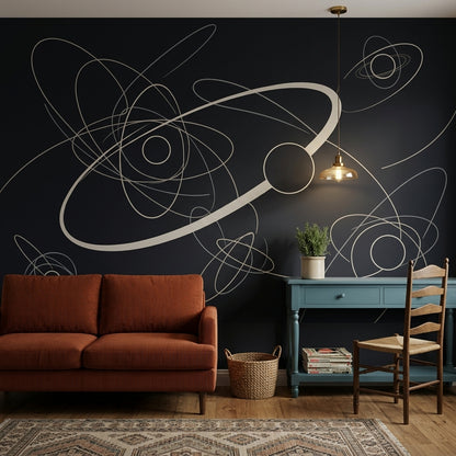 Soyut Çizgili Poster Duvar Kağıdı Siyah Krem Salon Dekoru