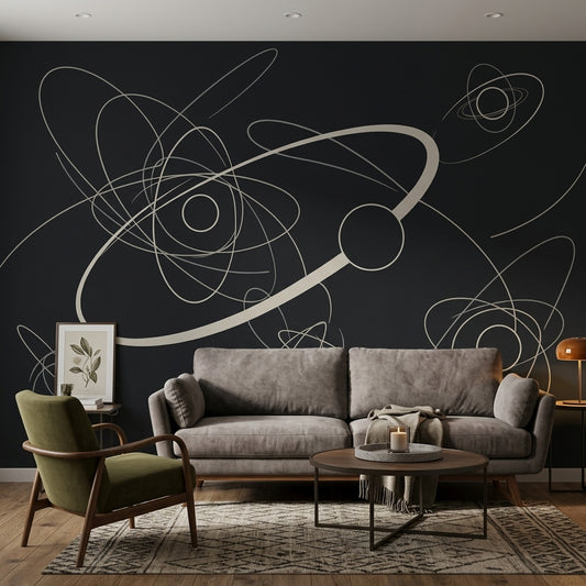 Soyut Çizgili Poster Duvar Kağıdı Siyah Krem Salon Dekoru