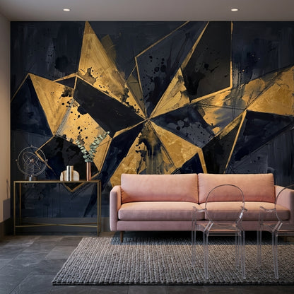 Soyut Geometrik Poster Duvar Kağıdı Lacivert Altın Salon