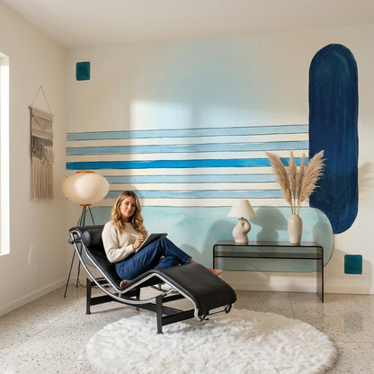 Mavi Çizgili Geometrik Poster Duvar Kağıdı Modern Salon