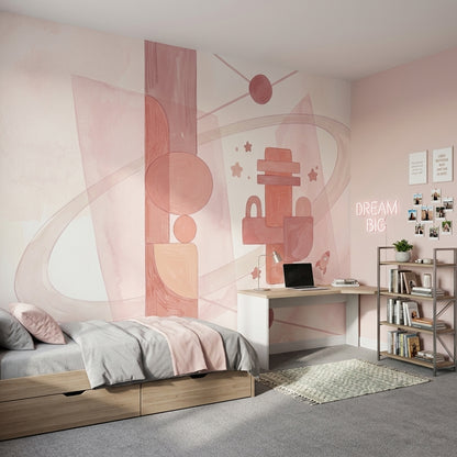 Pastel Soyut Geometrik Poster Duvar Kağıdı Pudra Pembe Çocuk Odası