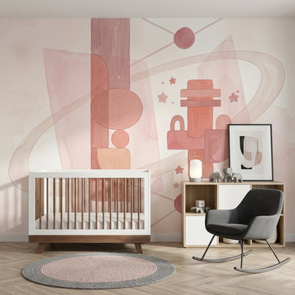 Pastel Soyut Geometrik Poster Duvar Kağıdı Pudra Pembe Çocuk Odası