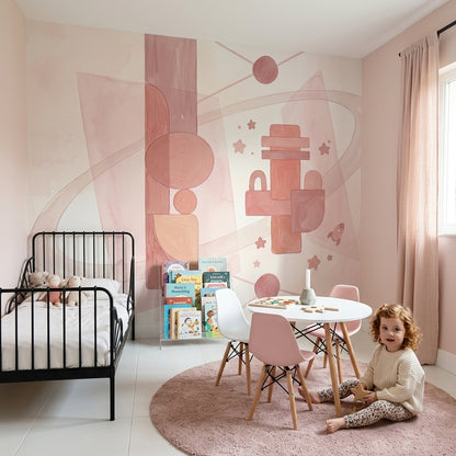 Pastel Soyut Geometrik Poster Duvar Kağıdı Pudra Pembe Çocuk Odası