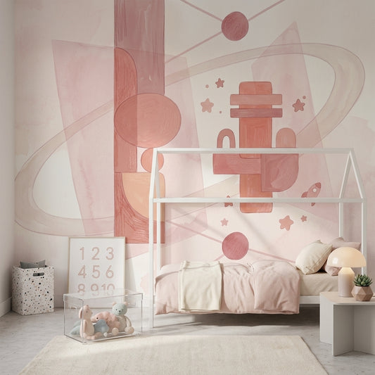 Pastel Soyut Geometrik Poster Duvar Kağıdı Pudra Pembe Çocuk Odası