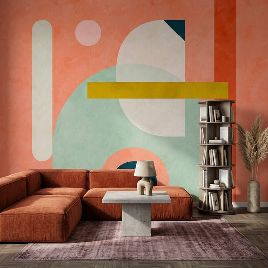 Renkli Geometrik Poster Duvar Kağıdı Turuncu Mint Salon