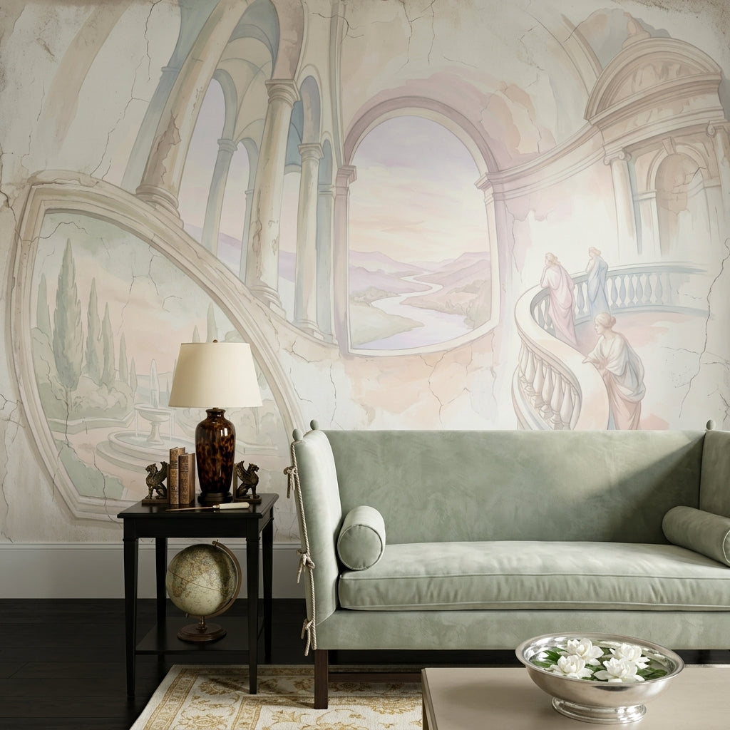 Klasik Mimari Manzaralı Poster Duvar Kağıdı Pastel Salon