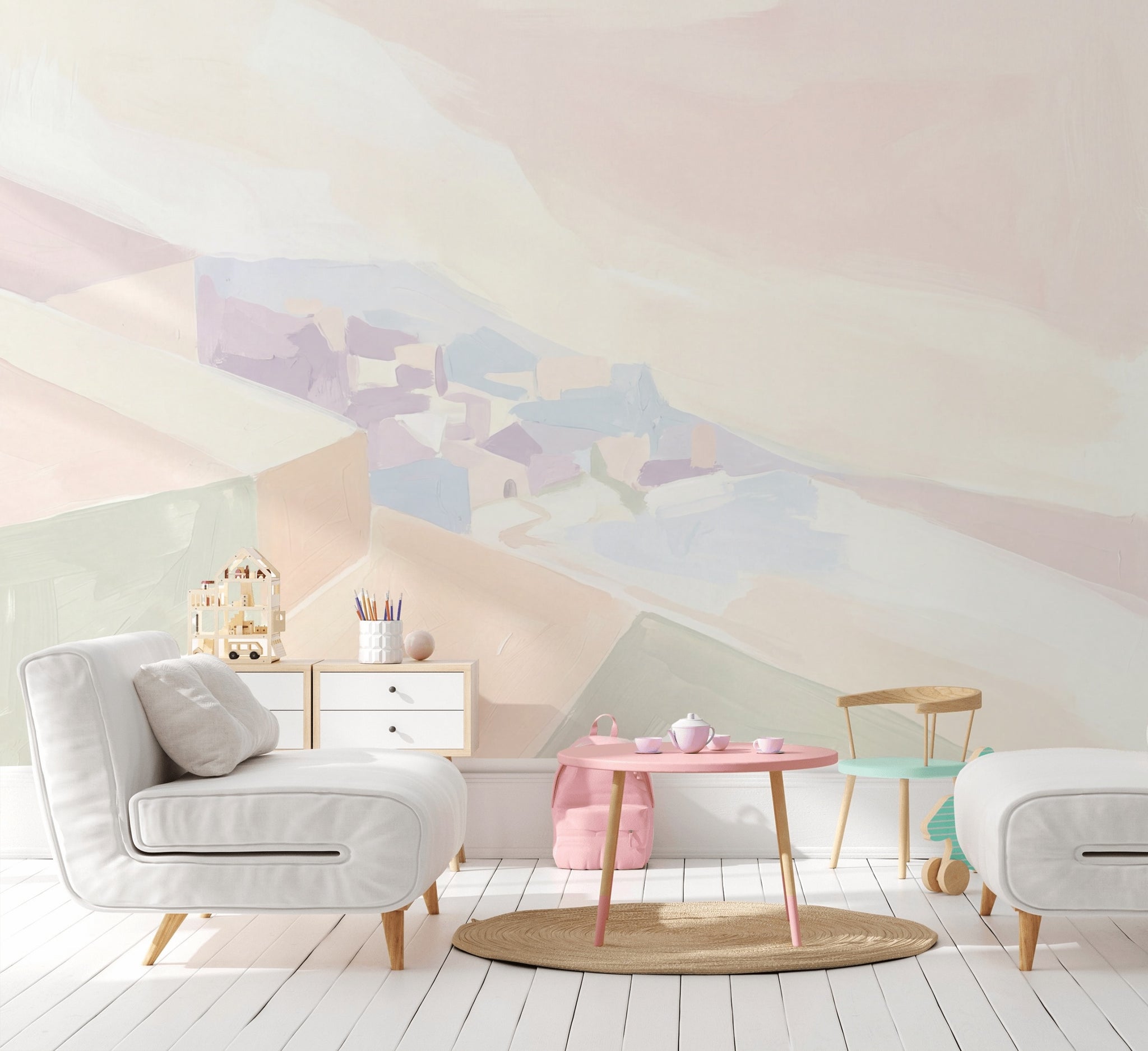 Pastel Soyut Boyama Poster Duvar Kağıdı Çocuk Odası