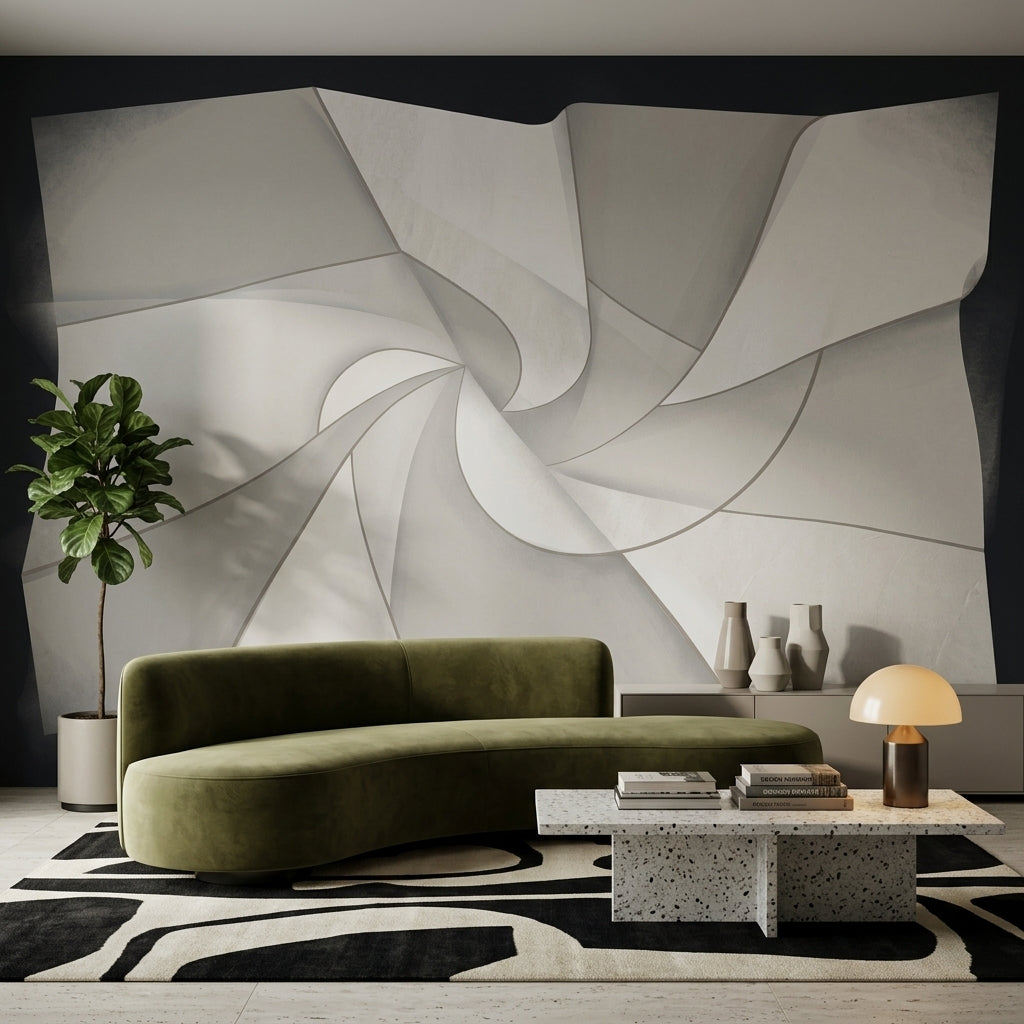 Soyut Spiral Poster Duvar Kağıdı Gri Bej Modern Salon
