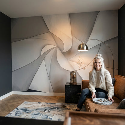 Soyut Spiral Poster Duvar Kağıdı Gri Bej Modern Salon