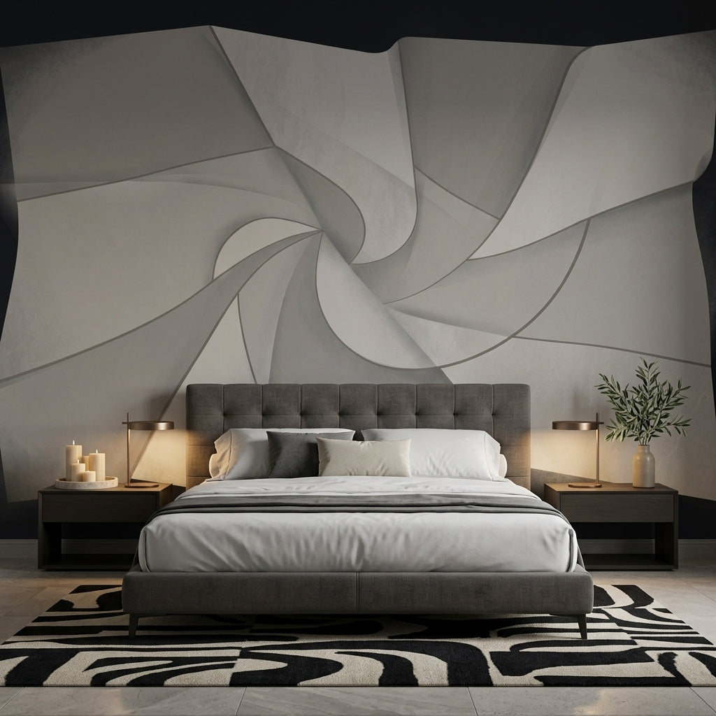 Soyut Spiral Poster Duvar Kağıdı Gri Bej Modern Salon