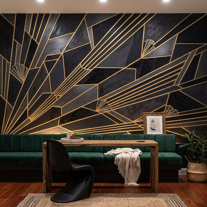 Art Deco Geometrik Poster Duvar Kağıdı Siyah Altın Salon