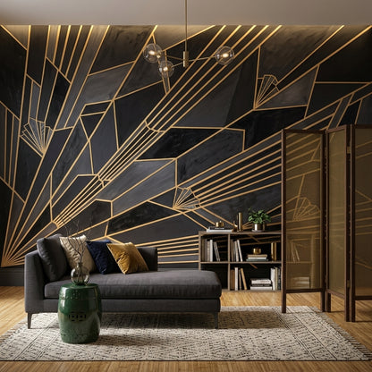 Art Deco Geometrik Poster Duvar Kağıdı Siyah Altın Salon