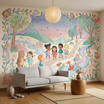 Orman Masalı Poster Duvar Kağıdı Pastel Çocuk Odası