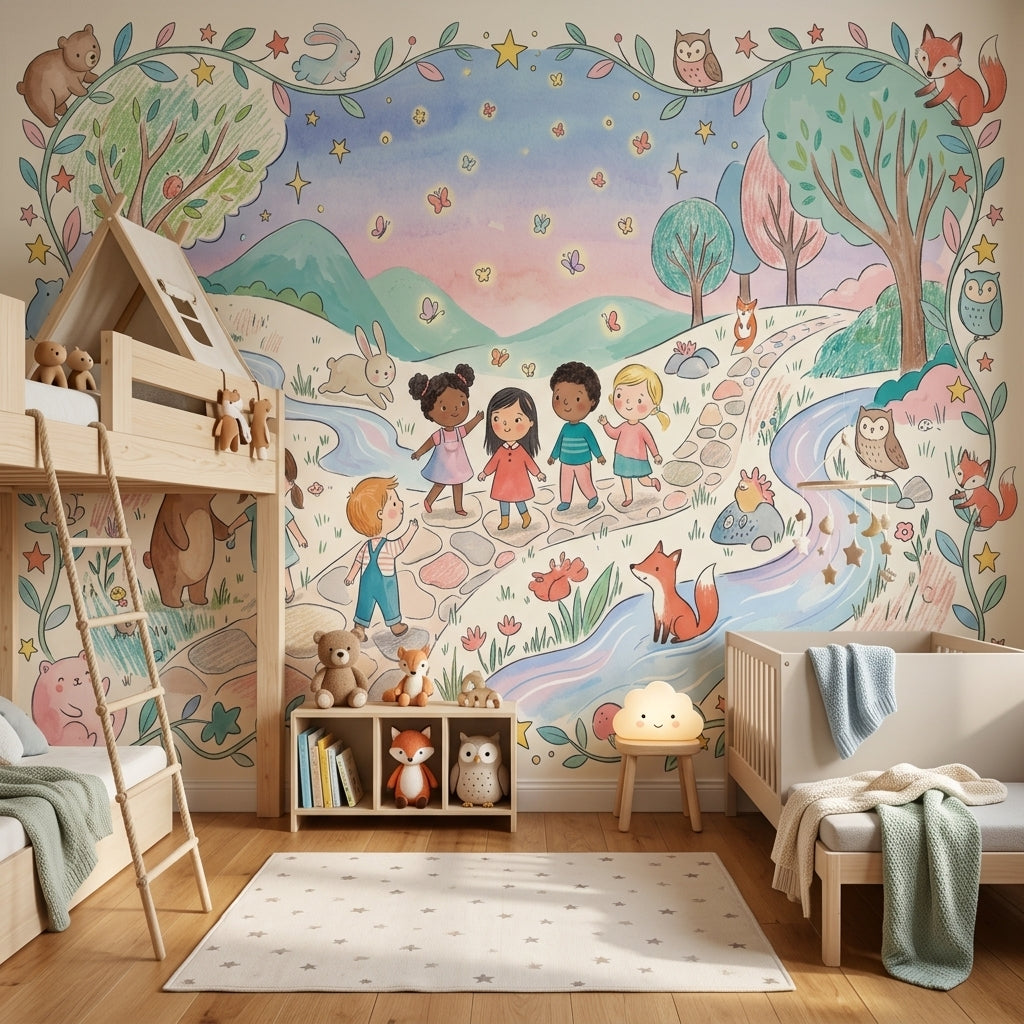 Orman Masalı Poster Duvar Kağıdı Pastel Çocuk Odası