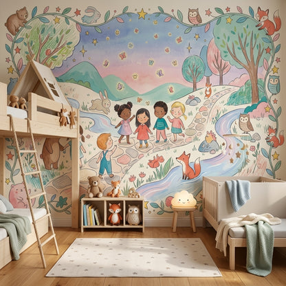Orman Masalı Poster Duvar Kağıdı Pastel Çocuk Odası