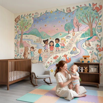 Orman Masalı Poster Duvar Kağıdı Pastel Çocuk Odası