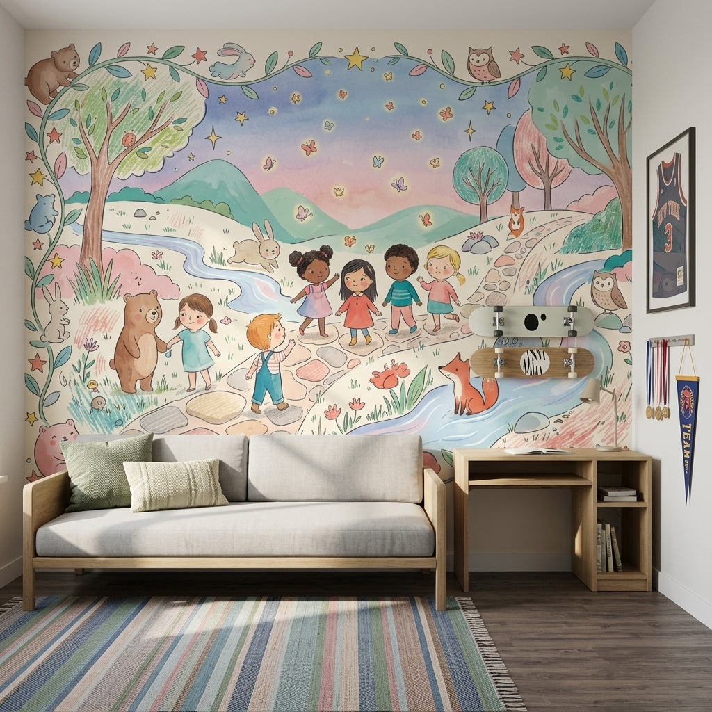 Orman Masalı Poster Duvar Kağıdı Pastel Çocuk Odası