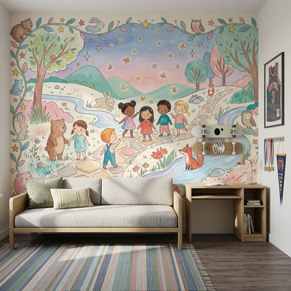 Orman Masalı Poster Duvar Kağıdı Pastel Çocuk Odası