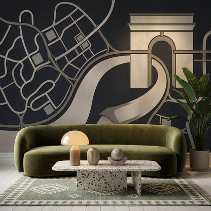 Şehir Haritası Poster Duvar Kağıdı Siyah Gri Modern Salon