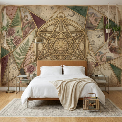 Geometrik Mandala Poster Duvar Kağıdı Vintage Kolaj Salon Duvarı