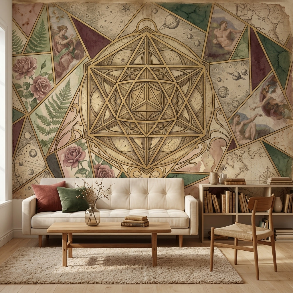 Geometrik Mandala Poster Duvar Kağıdı Vintage Kolaj Salon Duvarı