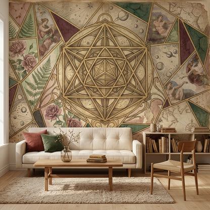 Geometrik Mandala Poster Duvar Kağıdı Vintage Kolaj Salon Duvarı