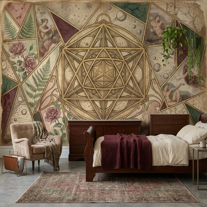 Geometrik Mandala Poster Duvar Kağıdı Vintage Kolaj Salon Duvarı