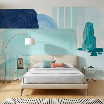 Mavi Sulu Boya Soyut Poster Duvar Kağıdı Modern Salon