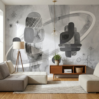 Soyut Geometrik Poster Duvar Kağıdı Gri Tonlu Salon Dekoru