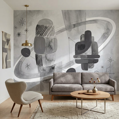 Soyut Geometrik Poster Duvar Kağıdı Gri Tonlu Salon Dekoru
