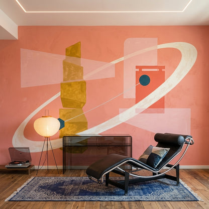 Soyut Geometrik Poster Duvar Kağıdı Somon Turuncu Salon Tasarımı
