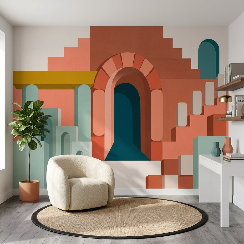 Soyut Kemerli Mimari Poster Duvar Kağıdı Terracotta Salon