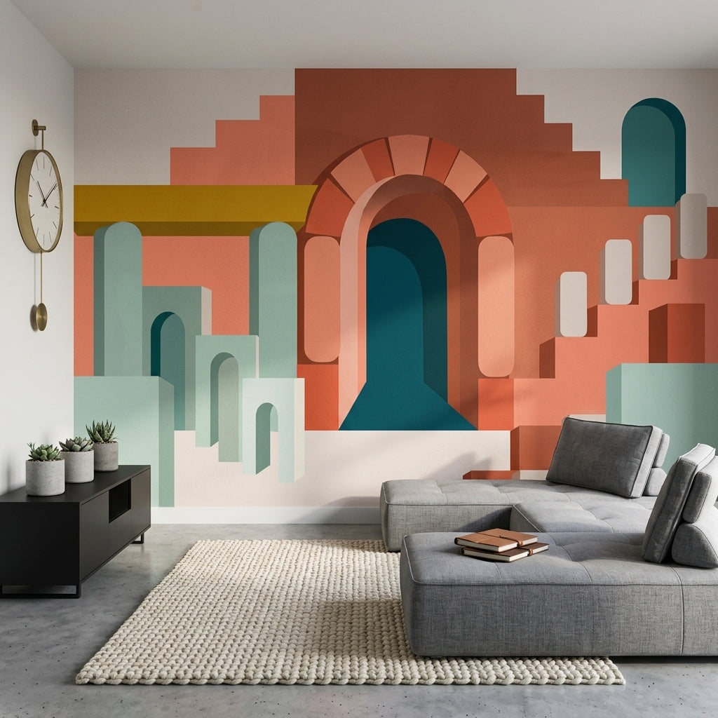 Soyut Kemerli Mimari Poster Duvar Kağıdı Terracotta Salon