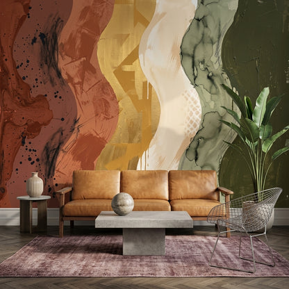 Soyut Renk Bloklu Poster Duvar Kağıdı Yeşil Terracotta Salon