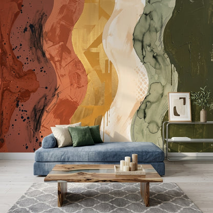 Soyut Renk Bloklu Poster Duvar Kağıdı Yeşil Terracotta Salon